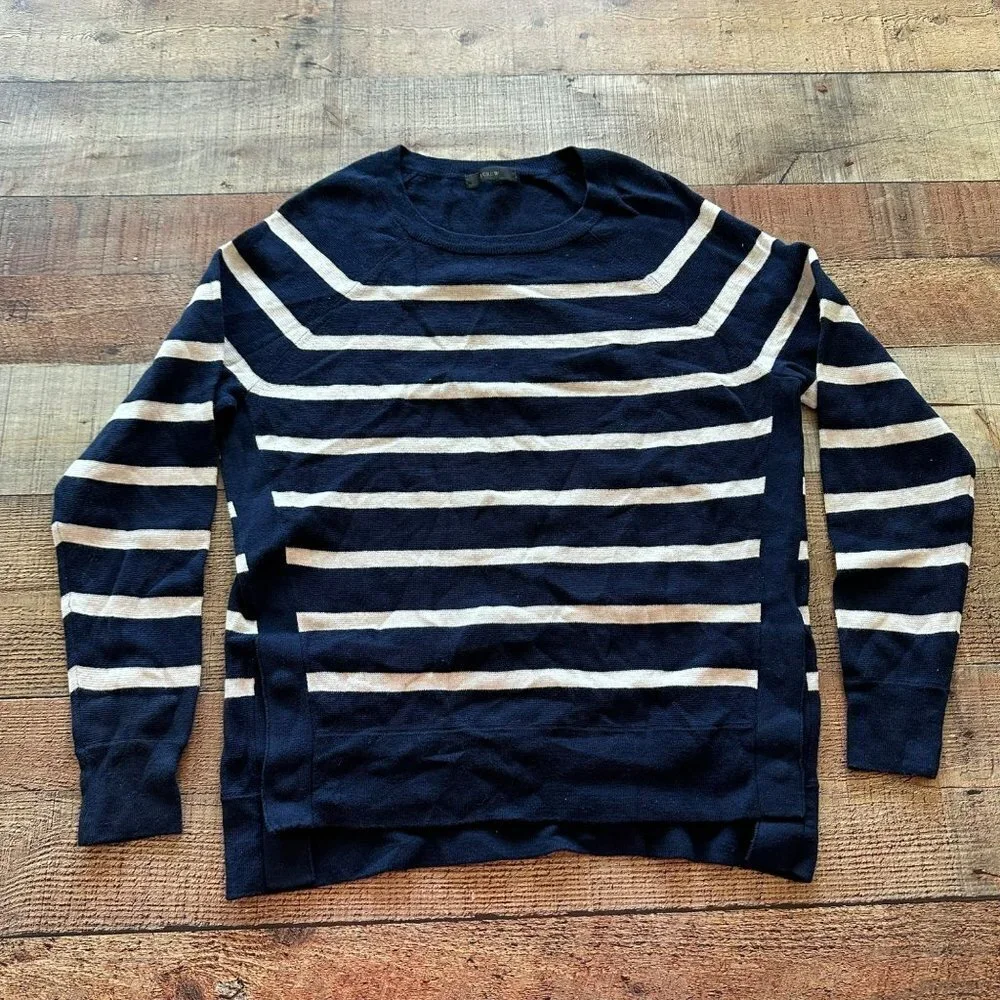 J. crew blue and white striped sweater men's small